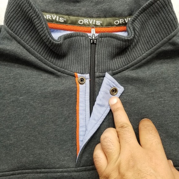 Orvis Sweater Mens 2XL Gray Long Sleeve Pullover Mock Neck Zip Casual - Picture 7 of 13